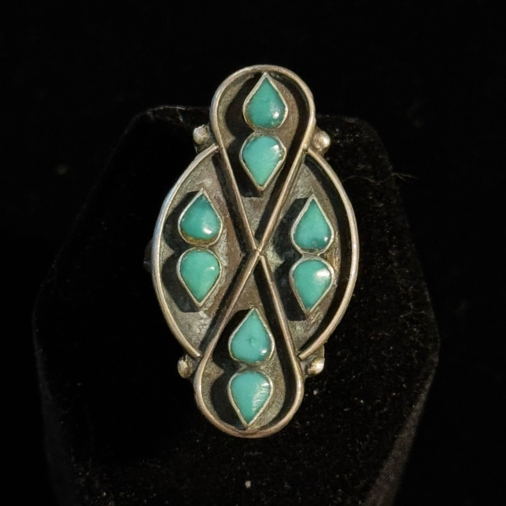 Vintage Native American Turquoise Sterling Silver Ring Size 6.75